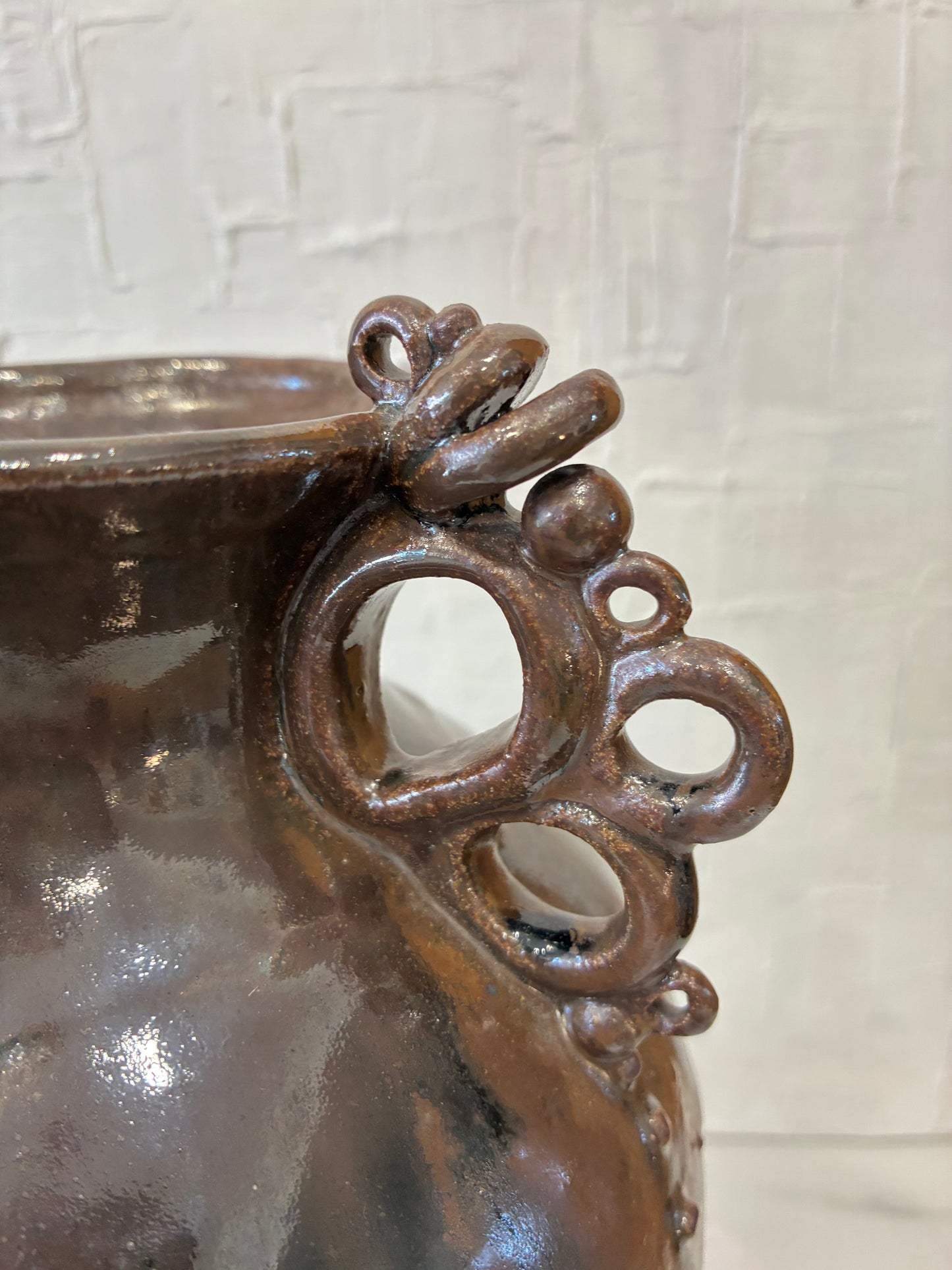 2007 Sturgeon River Pottery, Delicate Loop Dark Brown Glazed Amphora Vase