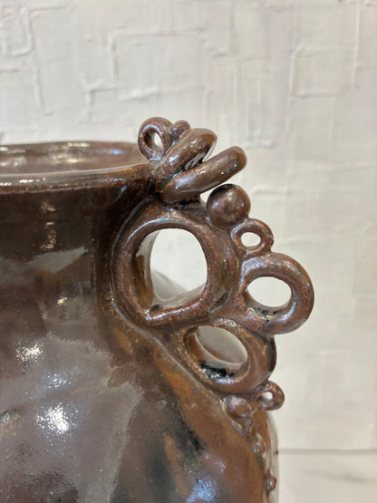 2007 Sturgeon River Pottery, Delicate Loop Dark Brown Glazed Amphora Vase