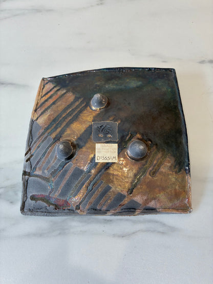 Dissim Raku Fired Blue Dry Drip Glazed Footed Plate Catch-all