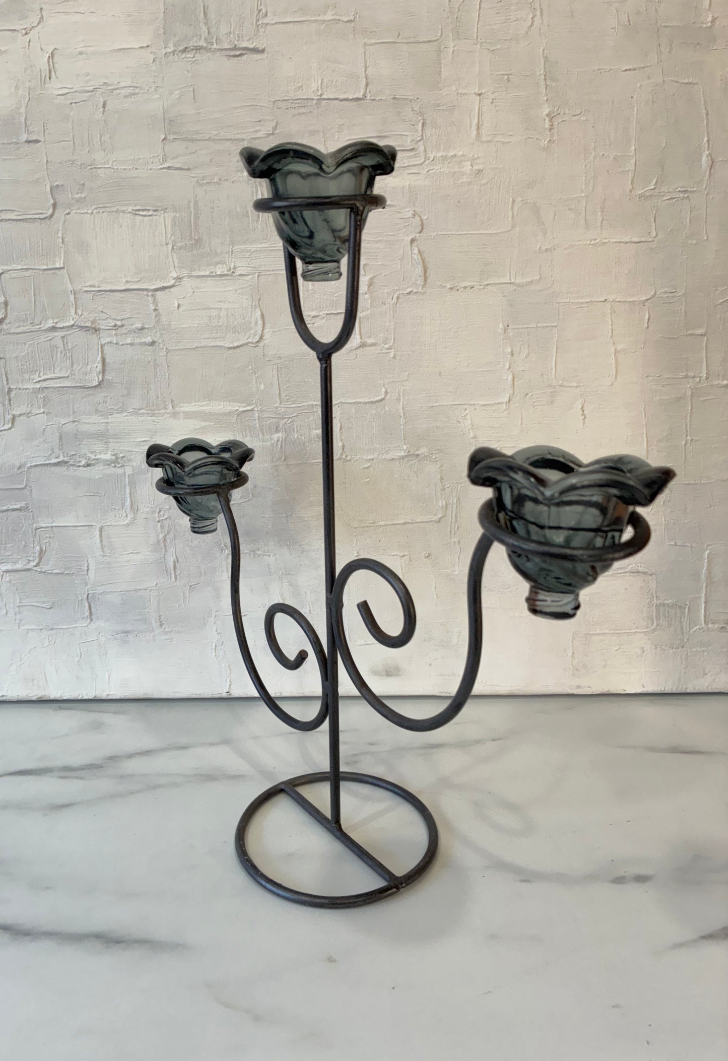 Iron Tea Light Candelabra with Glass