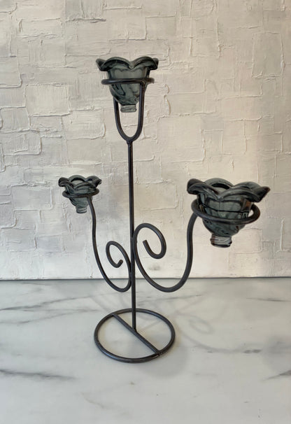 Iron Tea Light Candelabra with Glass