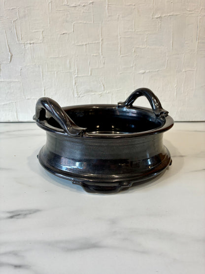 Dual Handle Bonsai Pedestal Bowl, studio pottery, signed “White”