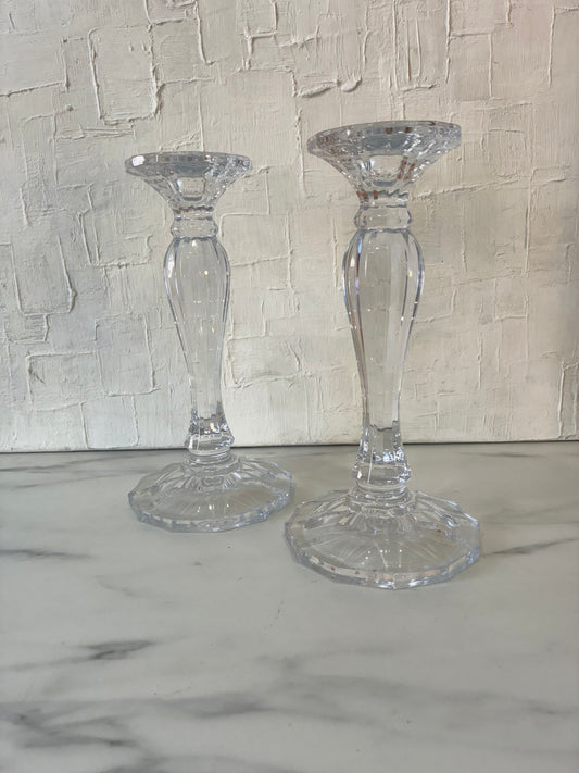 Pair of Large Crystal Pillar Candle Holders