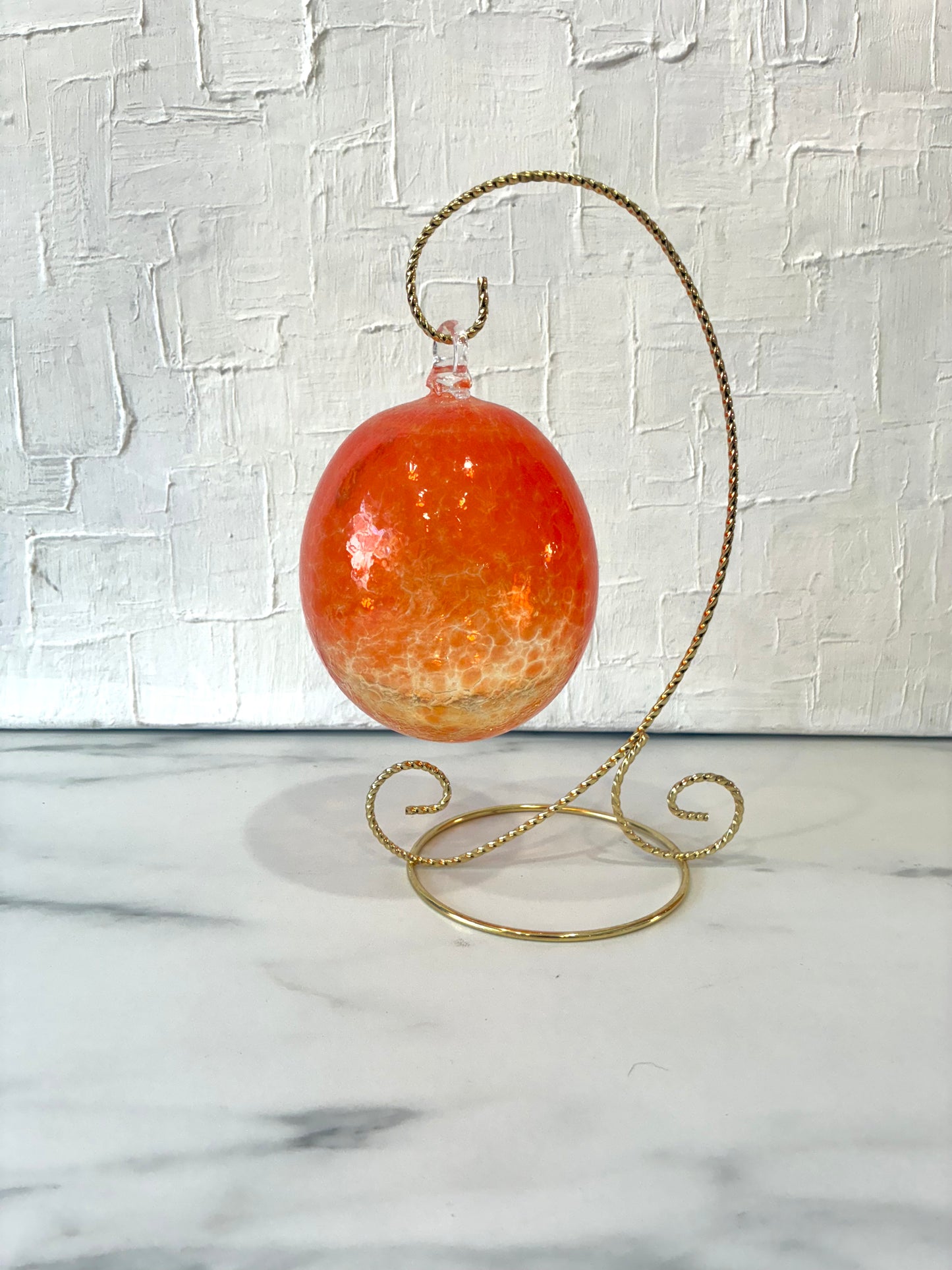 Orange Glass Blown Floating Orb with Gold Rack