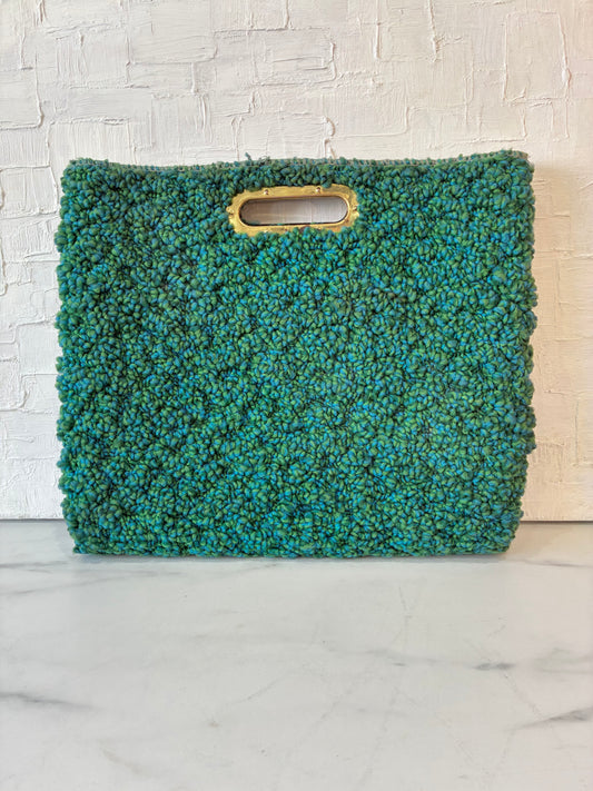 Vintage Handcrafted Peacock Green Carpet Textile Handbag