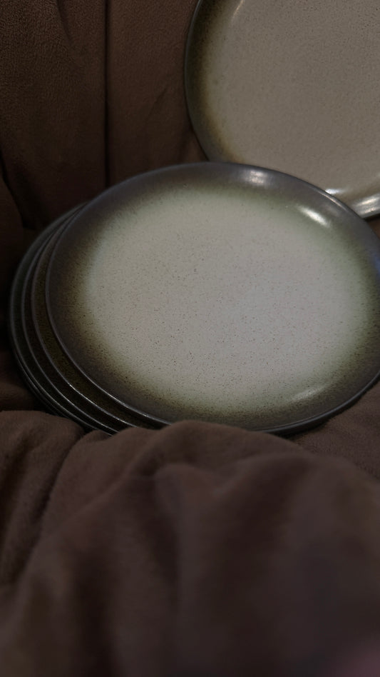 Set of 8, Rare Sea & Sand Sage Green Heath Ceramics Coupe Plates, Bottom Stamped