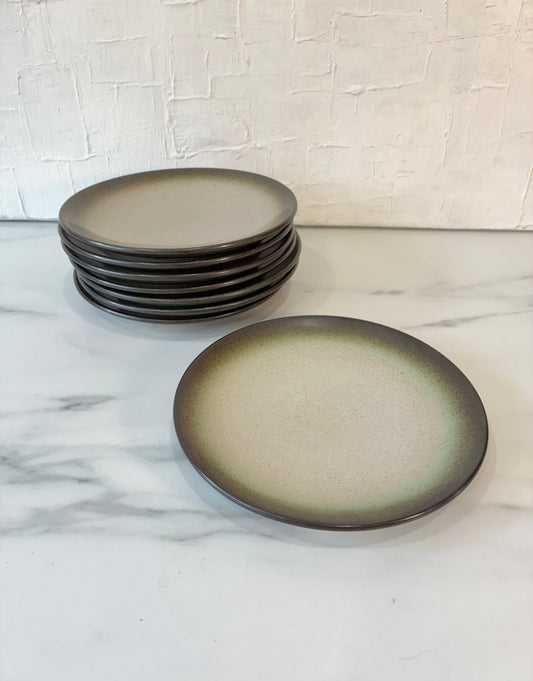 Set of 8, Rare Sea & Sand Sage Green Heath Ceramics Coupe Plates, Bottom Stamped