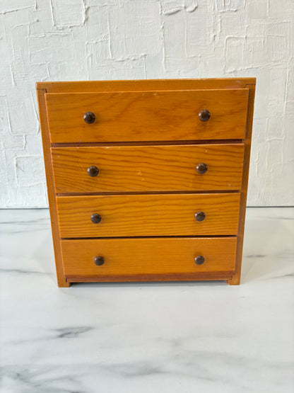 Vintage Handcrafted Pine 4 Drawer Jewelry Box