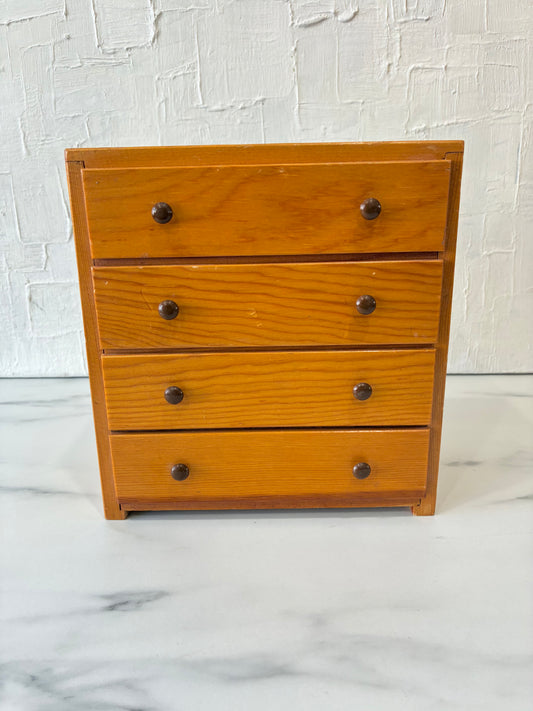 Vintage Handcrafted Pine 4 Drawer Jewelry Box