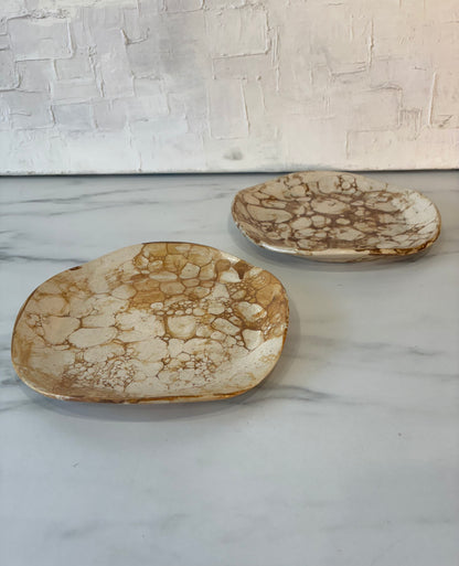 Pair of Marble Brown Glaze Appetizer Plates by AB