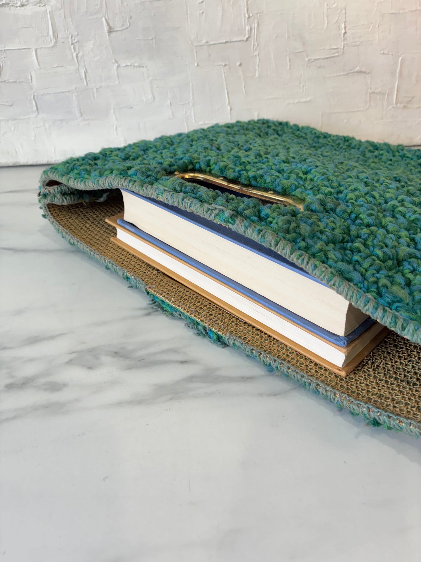 Vintage Handcrafted Peacock Green Carpet Textile Handbag