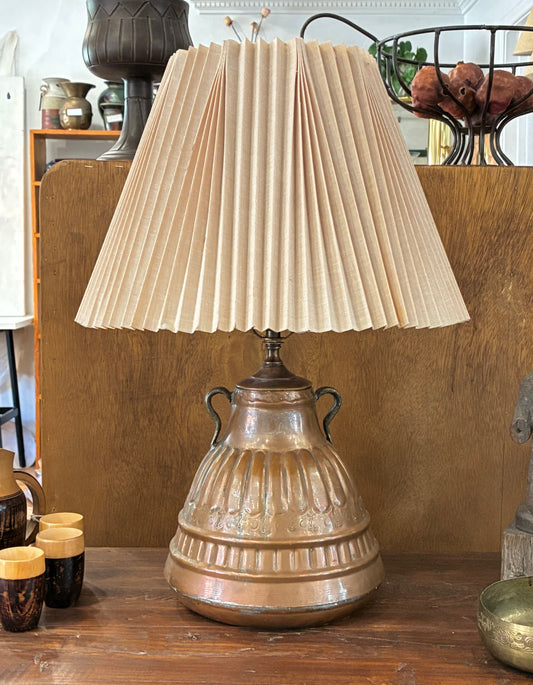 Vintage Copper Vessel Lamp w/ Vintage Lamp Shade