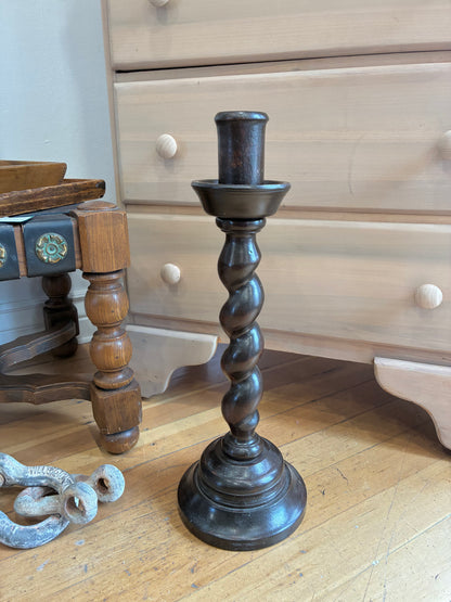 Large Vintage English Barley Twist Wooden Candle Holder