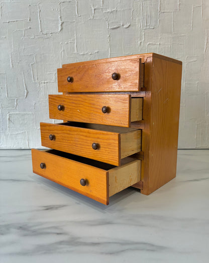 Vintage Handcrafted Pine 4 Drawer Jewelry Box