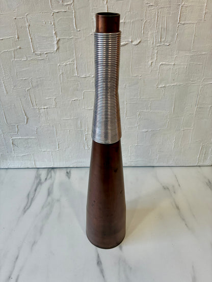 Handcrafted Copper Vase w/ Metal Work Coil Detail Wrapped Neck