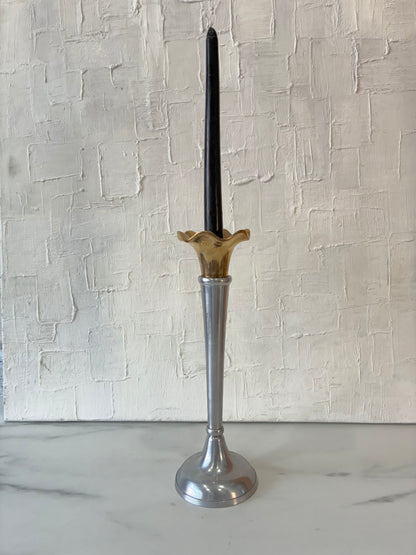 Pair of Brass & Silver Alum Ruffle Top Taper Candle Holders