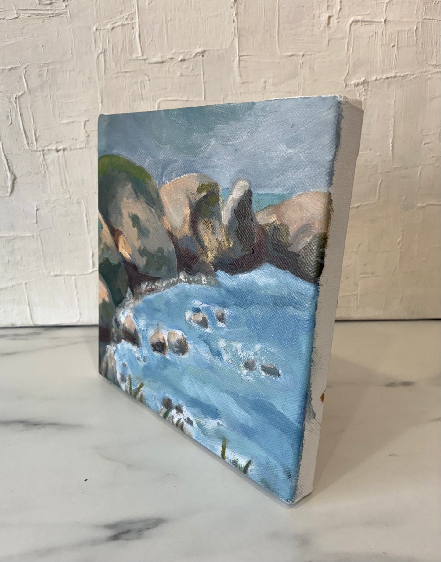 Original Square Canvas Coastal Rock Landscape Painting
