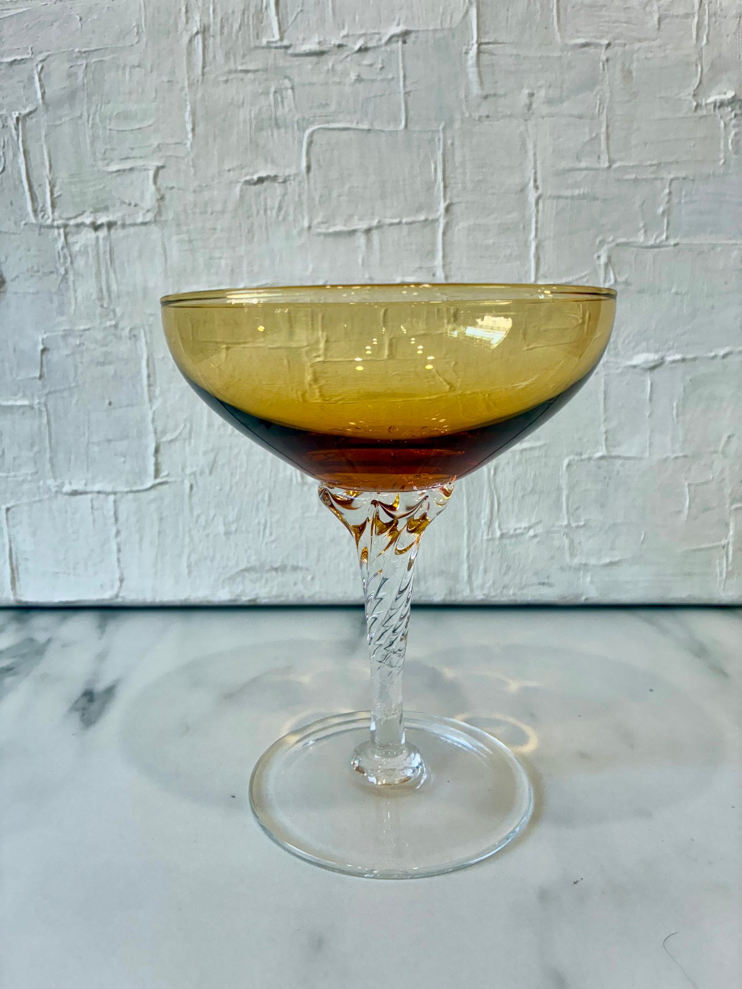Amber Twisted Stem Blown Glass Coupe Stemware sold as set of 3