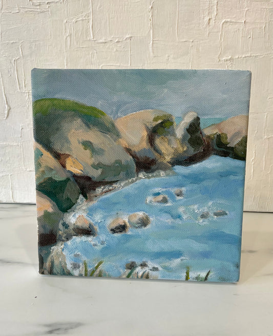 Original Square Canvas Coastal Rock Landscape Painting