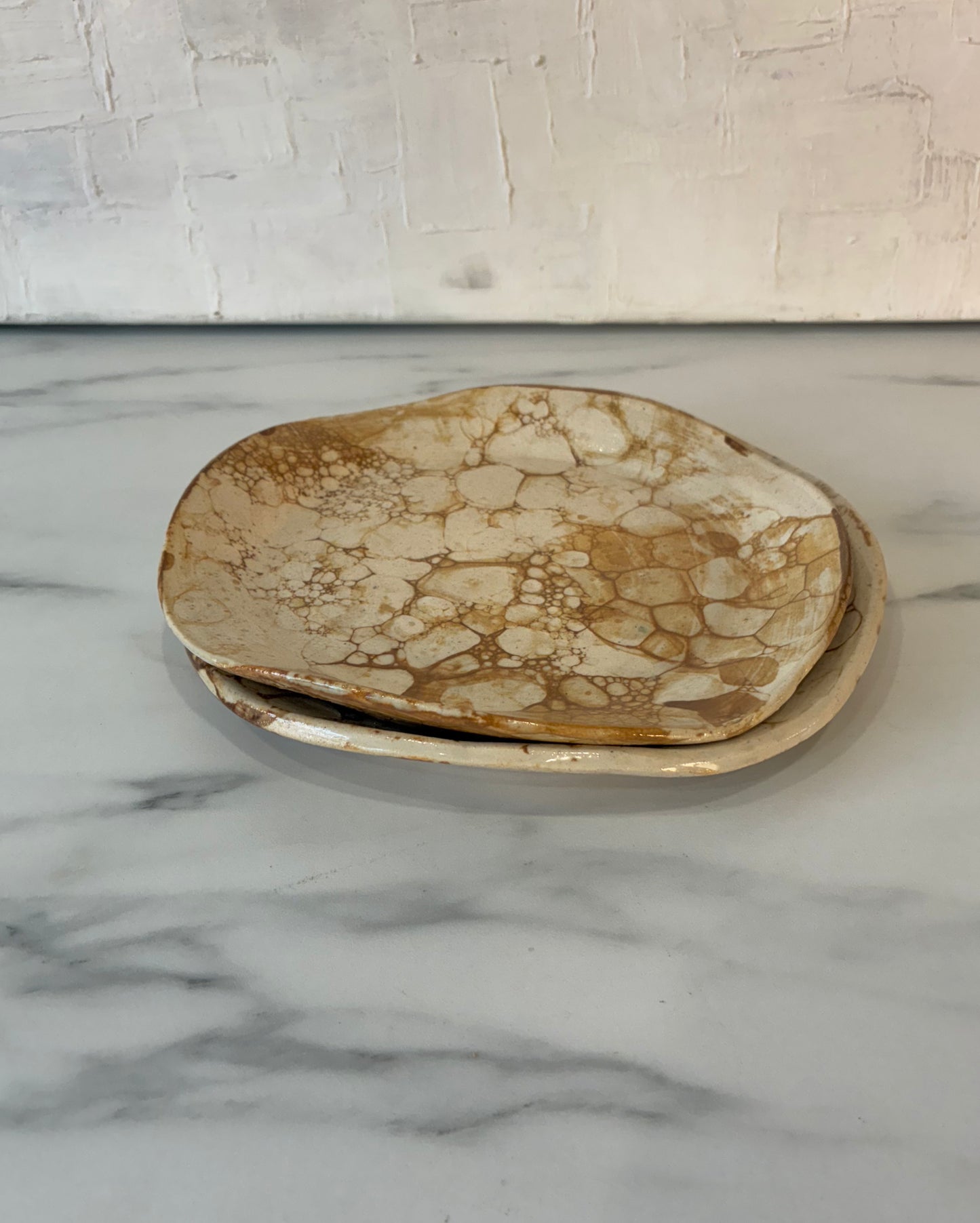 Pair of Marble Brown Glaze Appetizer Plates by AB