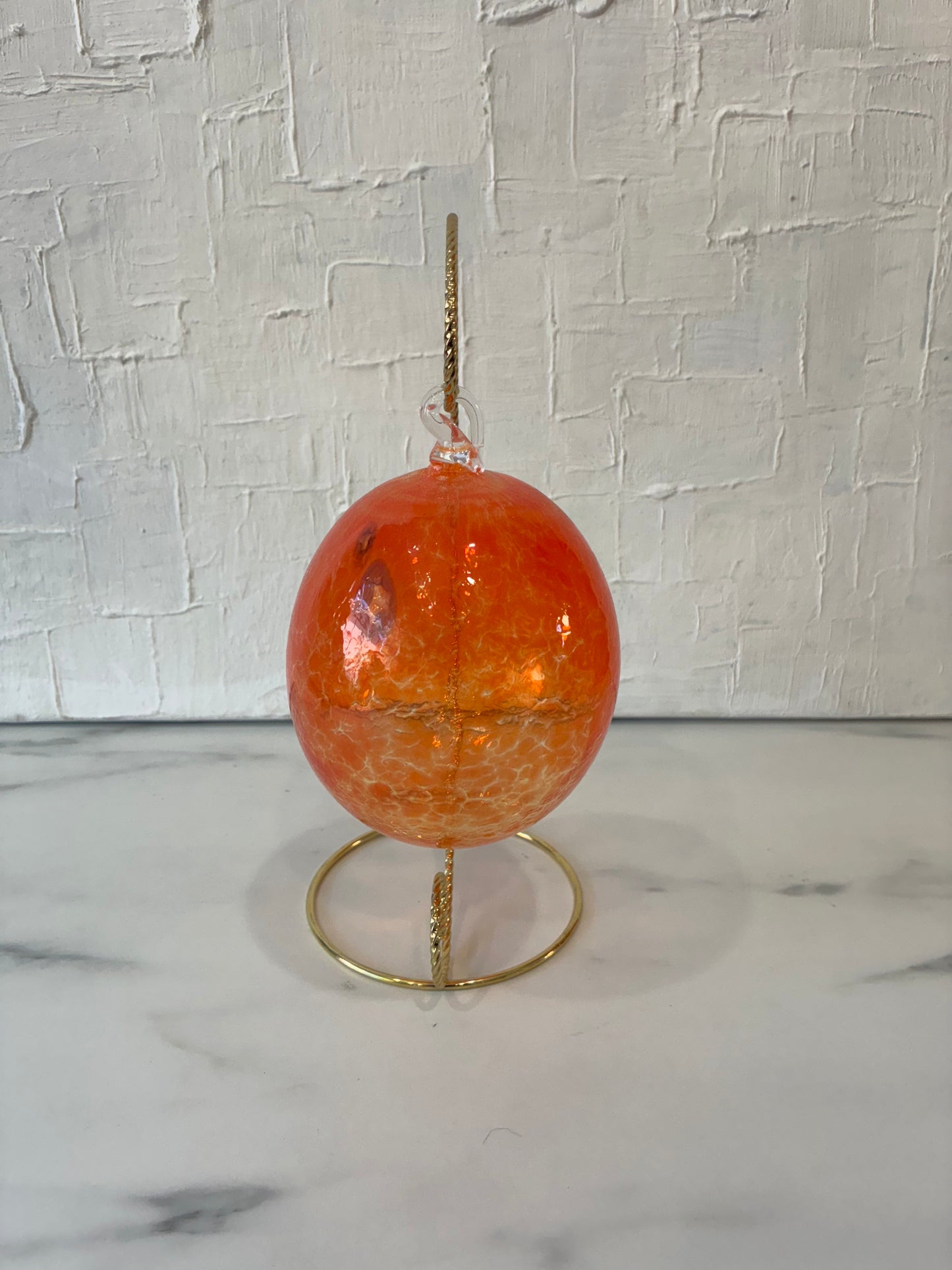Orange Glass Blown Floating Orb with Gold Rack
