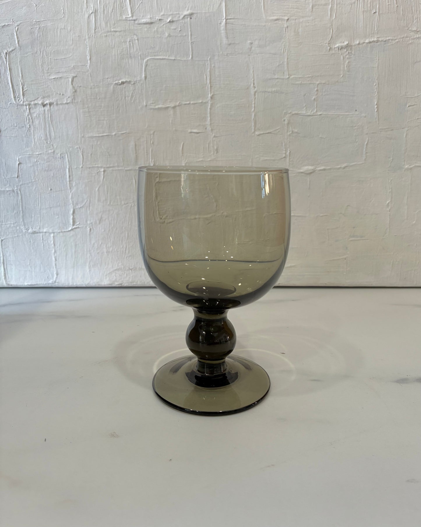 Smokey Grey Glass Blown Goblets with Ball Stem sold as set of 7