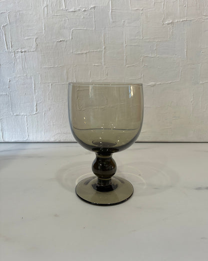 Smokey Grey Glass Blown Goblets with Ball Stem sold as set of 7