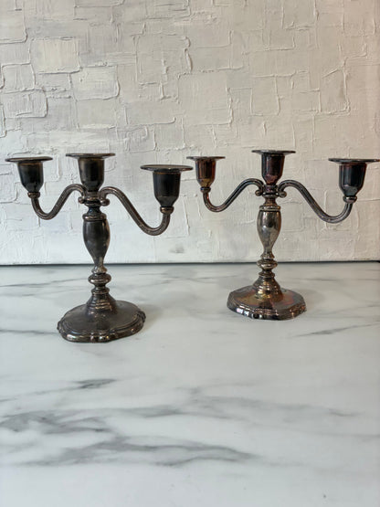 Silver Plated 3-Headed Candelabra, Sold as Pair