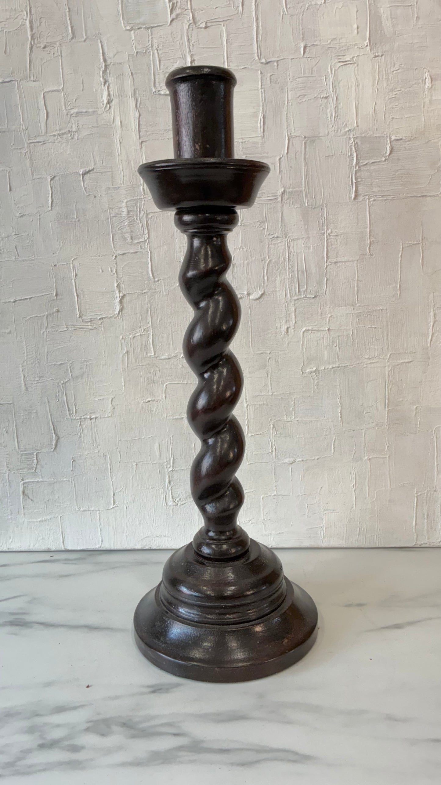 Large Vintage English Barley Twist Wooden Candle Holder
