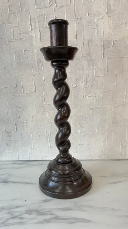 Large Vintage English Barley Twist Wooden Candle Holder