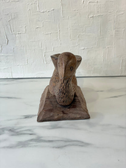 Primitive Wood Carved Folk Art Bird Figurine with Carved Bowl Back