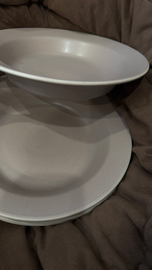 Trio Heath Ceramics Rim Line Pasta Bowl Plates, Stamped