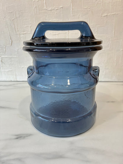 Vintage Blue Glass Lidded Canister by L.E. Smith Apothecary