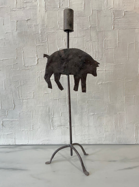 Handmade Pig Iron Tapered Candle Holder