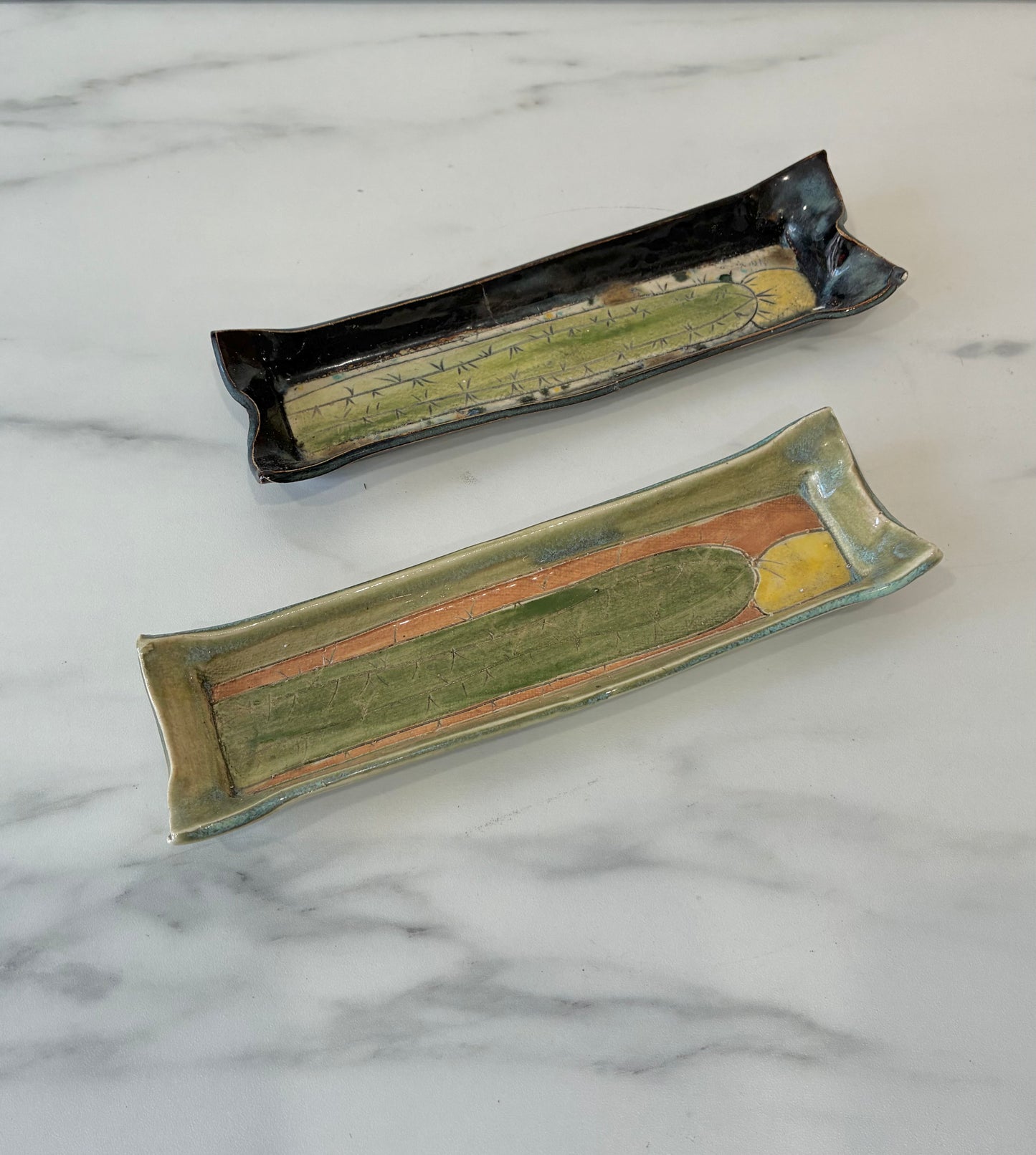 Original Custom Deb Babcock Blue Sky Pottery Studio Stacking Apothecary Trays sold as a pair of 2