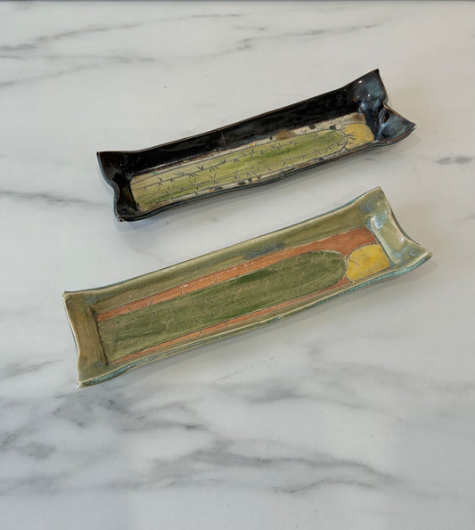 Original Custom Deb Babcock Blue Sky Pottery Studio Stacking Apothecary Trays sold as a pair of 2