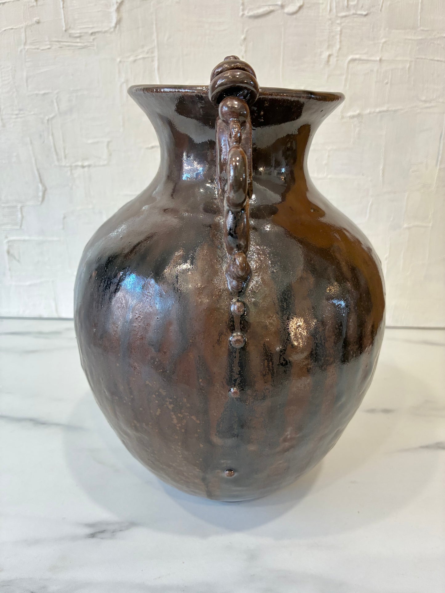 2007 Sturgeon River Pottery, Delicate Loop Dark Brown Glazed Amphora Vase