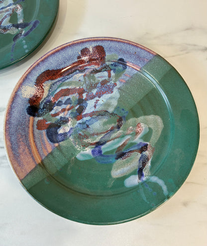 Pair of Bruce Larrabee, Park City Studio Plates, Teal Purple Glaze