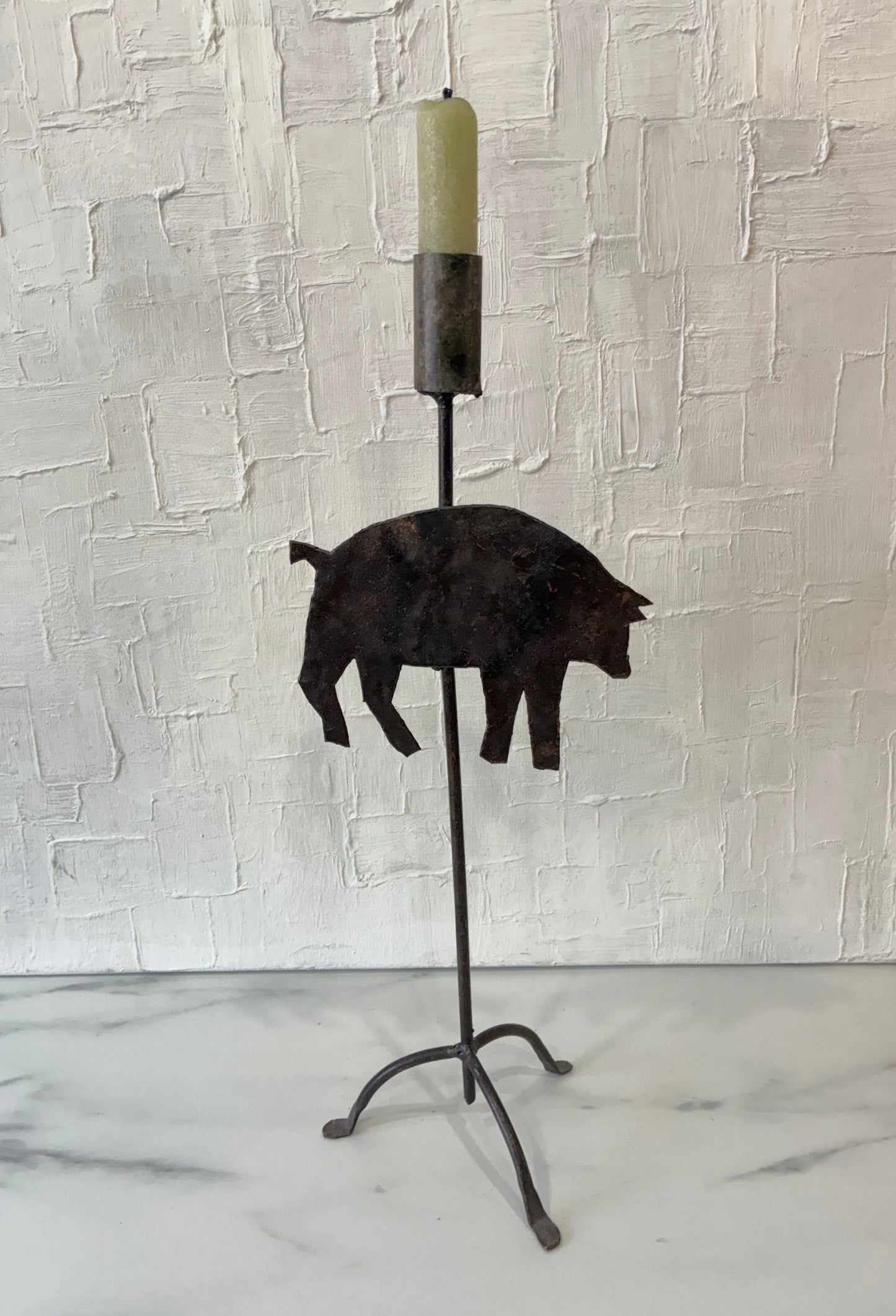 Handmade Pig Iron Tapered Candle Holder