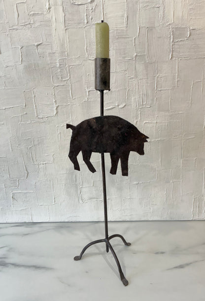 Handmade Pig Iron Tapered Candle Holder