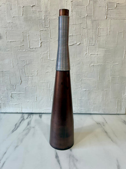 Handcrafted Copper Vase w/ Metal Work Coil Detail Wrapped Neck