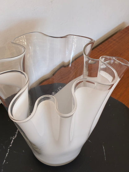 Clear and White Handkerchief Glass Vase