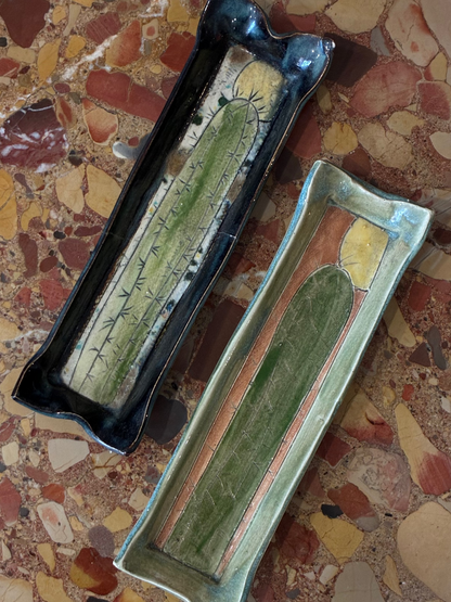 Pair of Original Custom Deb Babcock Blue Sky Pottery Studio Stacking Appetizer Trays