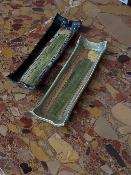 Pair of Original Custom Deb Babcock Blue Sky Pottery Studio Stacking Appetizer Trays