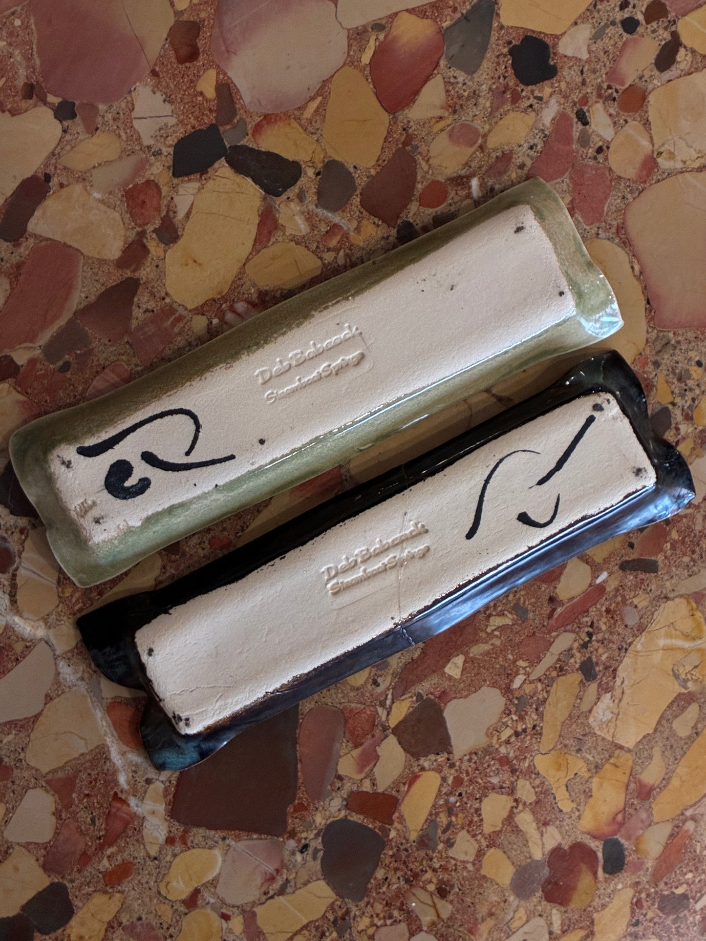 Pair of Original Custom Deb Babcock Blue Sky Pottery Studio Stacking Appetizer Trays
