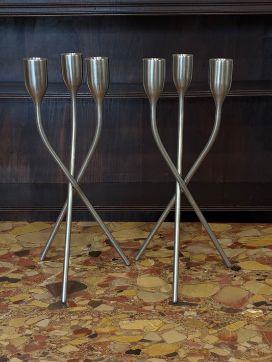 Eva Solo, Danish Designer Stainless Steel 3 Head Candelabras, Set of 2