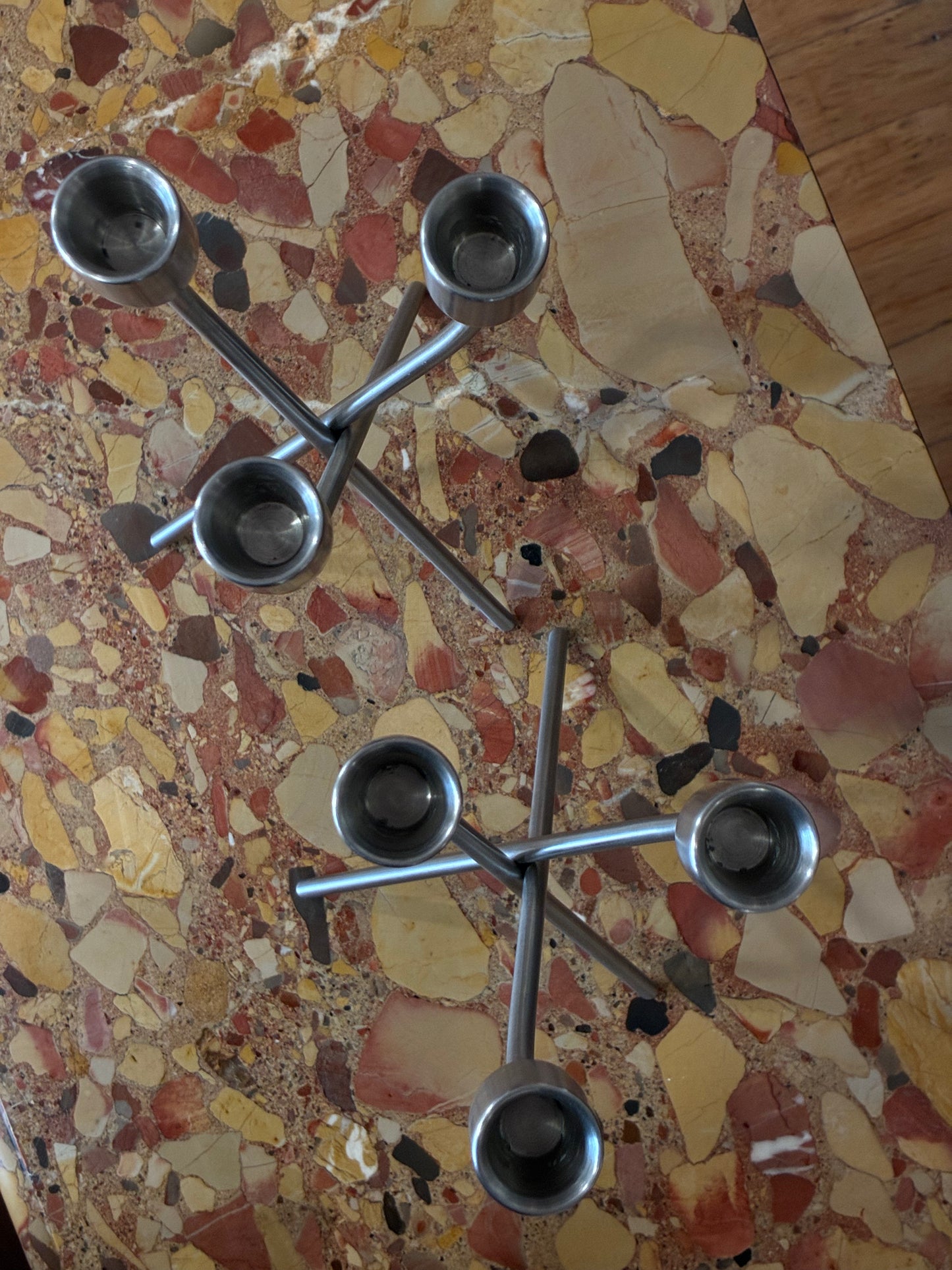 Eva Solo, Danish Designer Stainless Steel 3 Head Candelabras, Set of 2