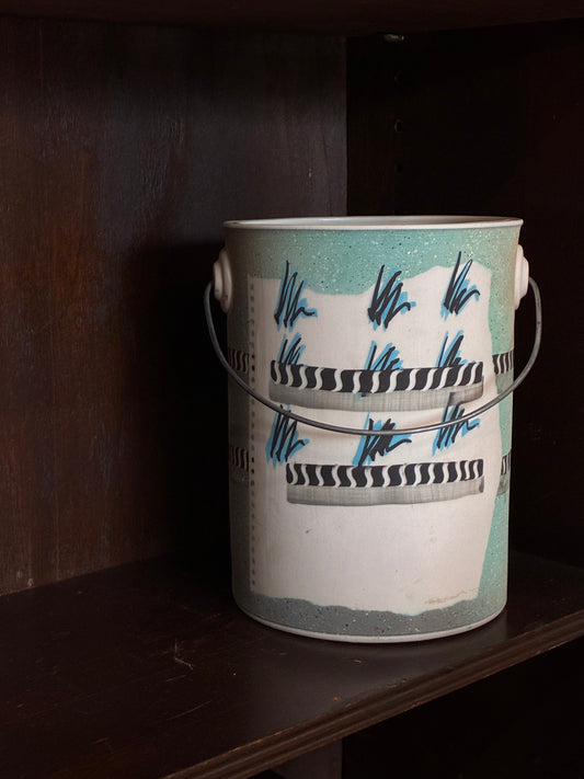 Handcrafted Teal, Black and White Abstract Ceramic Ice Bucket