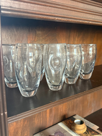 Clear Glass Blown Blenko Inspired Dimpled Glassware - Set 8
