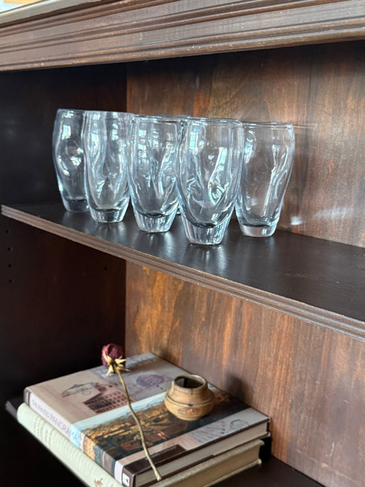 Clear Glass Blown Blenko Inspired Dimpled Glassware - Set 8